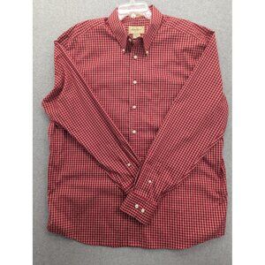 Eddie Bauer Shirt Mens XL Tall Red Plaid Button Front Wrinkle Resistant Cotton
